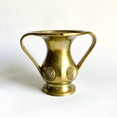 Lovely Antique Japanese Mimikuchi Flying Handles Bronze Brass Vase, Meiji-Taisho 