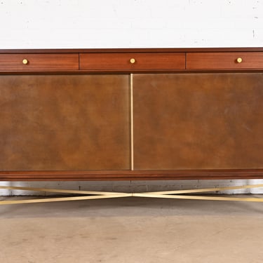 Paul McCobb for Directional Mahogany, Brass, and Leather Credenza, Newly Refinished