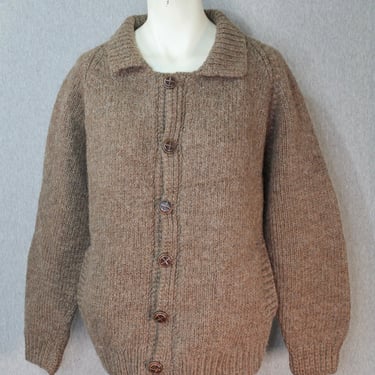 1960s 1970s - Vintage Wool Knit Cardigan - Brown Knit Cardigan - Slouchy Sweater - Oversized Sweater 
