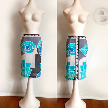 Rare Emilio Pucci "Girdle Skirt" + Tank Top • Vintage 60s - y2K MOD Sexy Pencil Skirt in Stretch Mesh Shapewear Fabric • Turquoise Blue sz 4 