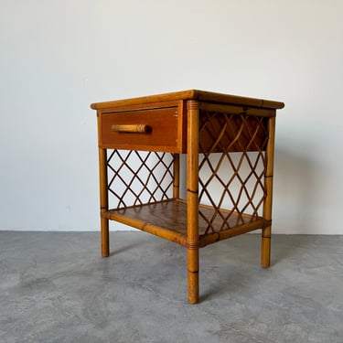 Vintage Chic Coastal Rattan Nightstand 