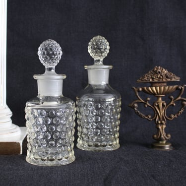 Pair of Antique Thousand Eye Hobnail Glass Cologne - Perfume Bottles 