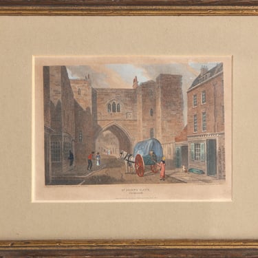 John Preston Neale, St. John's Gate, Clerkenwell, Hand-Colored Engraving 