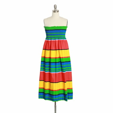 Vintage 80s rainbow striped cotton dress 