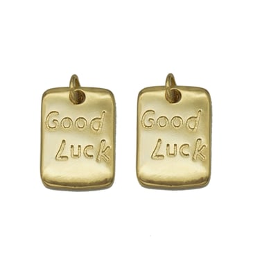 Gold Good Luck Word On Rectangle Charm, Sku#Z1453