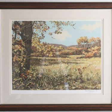 Vintage Autumn Woodland Art Print by Robert Sarsony Hand Signed Serigraph 1984 Framed Landscape American Realism Impressionism 