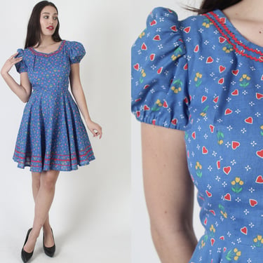 Vintage Square Dance Dress - Gingham Cherry Red, White and Blue