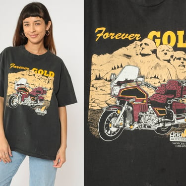 90s Motorcycle T-Shirt Mount Rushmore Forever Gold Graphic Tee South Dakota Black Vintage Shirt Extra Large xl 