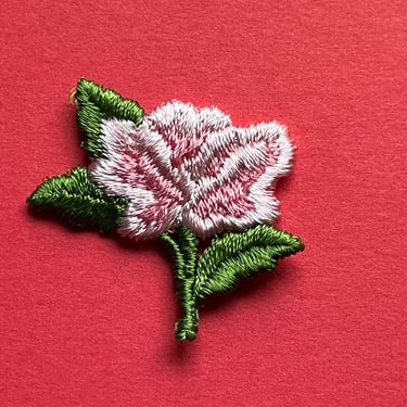 vintage pink rose appliqué 1970s embroidered flower patch 