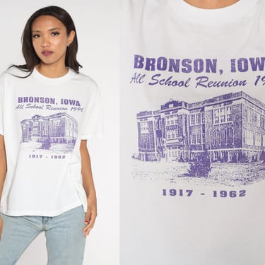 Bronson Iowa Shirt 90s School Reunion 1996 Graphic Tee High School TShirt Vintage 1990s White Large L 