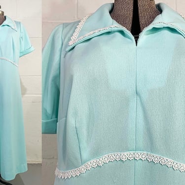 Vintage Baby Blue A-Line Maxi Dress Mod Pastel White Trim Dagger Collar Twiggy Short Sleeve Wedding Plus Curvy Volup XXL XL 2XL 2X 1960s 