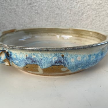 Vintage Studio art pottery platter tray dish blues grey glazed signed 11”x 3” 