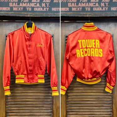 Vintage 1970’s “Tower Records” Satin Employee Glam Bomber Jacket, 70’s Music Jacket, Vintage Clothing 