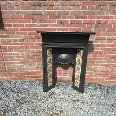 Antique English Victorian Cast Iron Tiled Combination Fireplace 1880s 