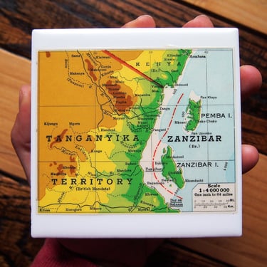 1939 Zanzibar Map Coaster. Tanzania Map. Vintage Zanzibar Gift. Africa Map. African Décor. Africa History Gift. East Africa. Dar es Salaam. 