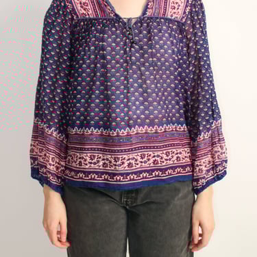 1970s Indian Cotton Blue and Purple Lightweight Top