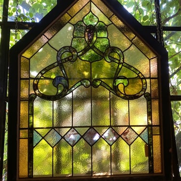 Stained Glass Gable Window w Multi Colors and Ivy