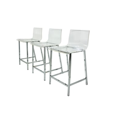 #1705 Set of 3 Lucite & Chrome Barstools