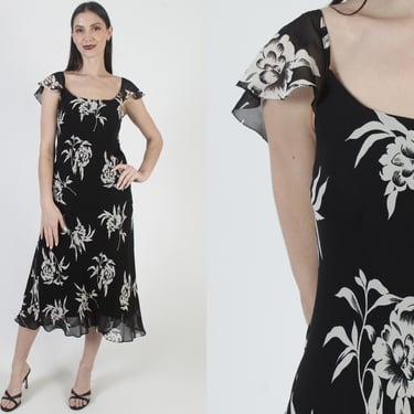 Y2K Ralph Lauren Floral Sundress, Vintage 00s Sheer Sundress, Lightweight Black Fabric 