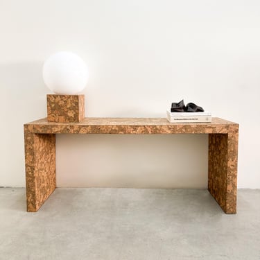 Vintage Cork Console Sofa Table Entryway Table MCM Retro Burlwood Postmodern 70s 80s 