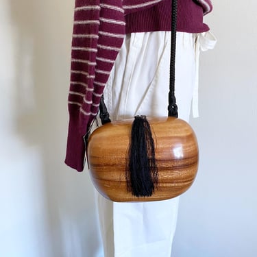 Vintage Timmy Woods Bag, Wood Purse, Cross body Style 