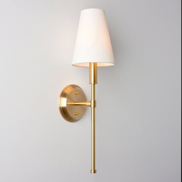 Solid brass wall lighting - Modern country Farmhouse - Fabric lamp shade 