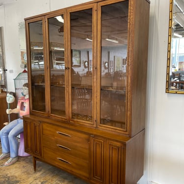 Mid Century Walnut China Cabinet by Broyhill Sculptra