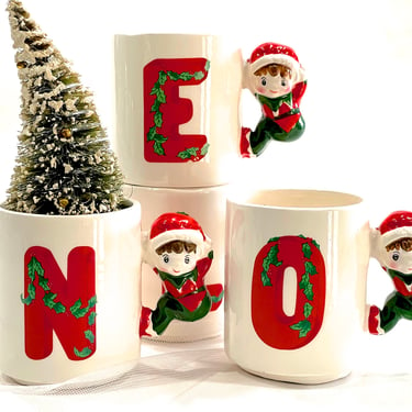 VINTAGE: Noel Pixie Elf Mugs - House of FLOYD - Hot Cocoa Mugs - Christmas Mugs - Taiwan - SKU 000348901 