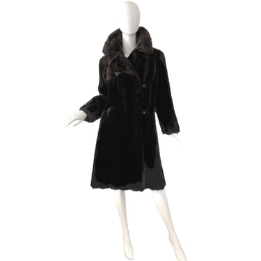 70s Mink Faux Fur Mahogany Coat / Vintage Hanna Mod Coat / 1970s Tailored Winter Coat Medium 