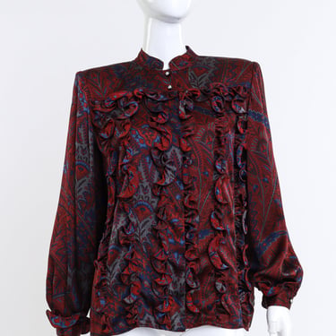 Paisley Ruffle Silk Blouse