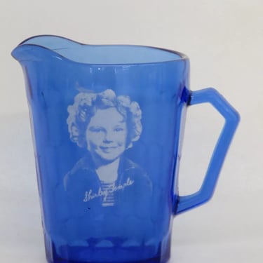 Shirley Temple Cobalt Blue Hazel Atlas Glass Milk Creamer Pitcher 3953B