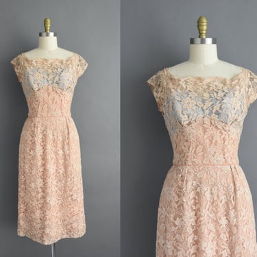 1950s Vintage Dress | Emma Domb Lace Cocktail Wiggle Dress | Medium 