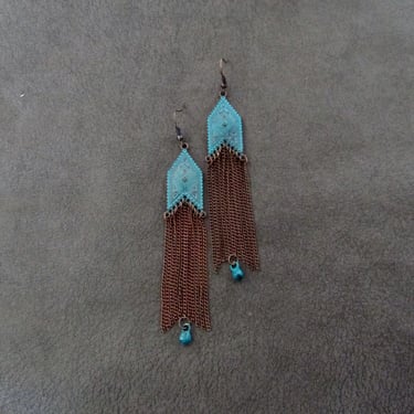 Patina chandelier earrings, green and copper gypsy earrings, boho earrings, long ethnic tribal earrings, bohemian unique princess earrings 