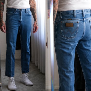 Vintage 80s WRANGLER Medium Indigo Wash Zip Fly Jeans | Made in Mexico | Size 33x30 | Rockabilly, Western | 1980s Wrangler Slim Denim Pants 