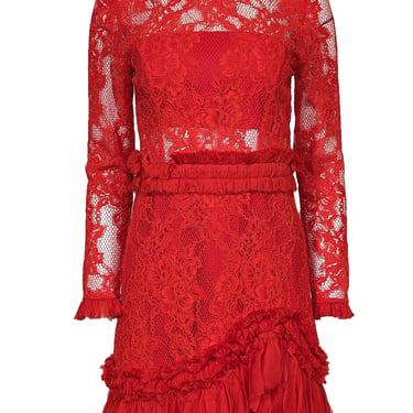 Alexis - Red Lace w/ Silk Ruffle Trim Dress Sz L