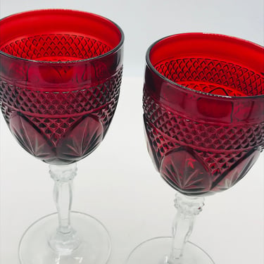 Vintage pair of (2) 8" Wine Goblets  Ruby Red Goblets by Crystal D' Arques Durand-- holiday ready 
