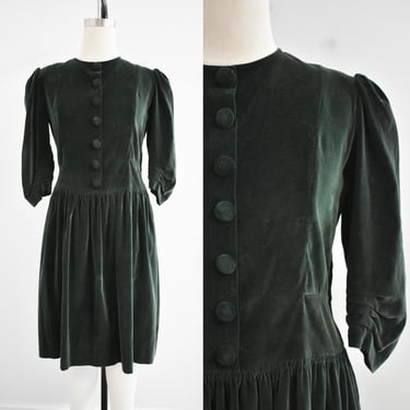 1940s Dark Green Velveteen Dress 