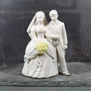 Porcelain Bride & Groom Cake Topper | Blanc de Chine with Hand Painted Accents | Vintage Cake Topper | Vintage Bridal Accessory 