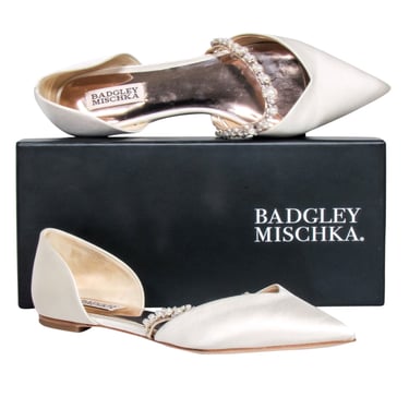 Badgley Mischka - Ivory Satin Embellished Strap Flats Sz 9.5