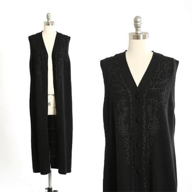 Wool duster | Vintage 90s black wool duster Maxi dress | 1990s duster dress XL 