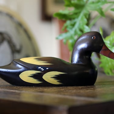 Large Vintage Hand Painted Wooden Duck | MCM Decoy Duck 