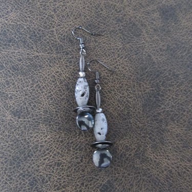 Silver agate and gunmetal earrings 