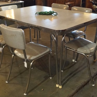 Retro Formica Top Dining Table w 2 Leaves and 6 Chairs