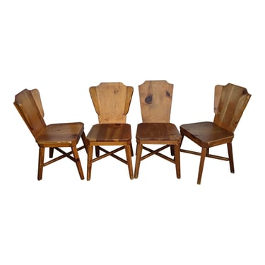 COMING SOON - Vintage 1940s Knotty Pine Habitant Mismatched Dining Chairs - Set of 4