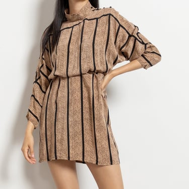 SILK MINI DRESS light breezy belted vintage stripes minimal / Small 