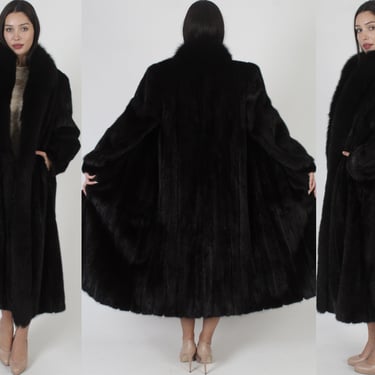 Luxurious Black Mink Coat / Diamond Sleeve Crystal Fox Fur