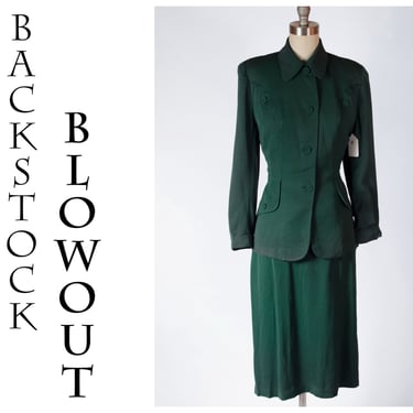 4 Day Backstock SALE - Medium - 1940s Gabardine Suit in Forest Green with Tailored Jacket and Straight Skirt As Is  - Item #48 