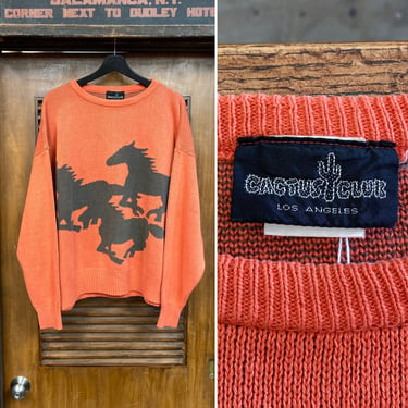 Vintage 1980’s Size L “Cactus Club” Cotton Horse New Wave Sweater, 80’s Vintage Clothing 