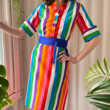 70s Catherine Ogust Rainbow Dress | S-M