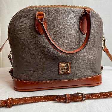 Dooney & Bourke leather satchel purse with Crossbody strap Khaki and brown pebbled handbag stylish timeless classic 